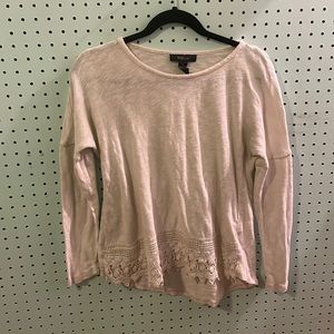 Style & Co beige sweater with crocheted lace edge